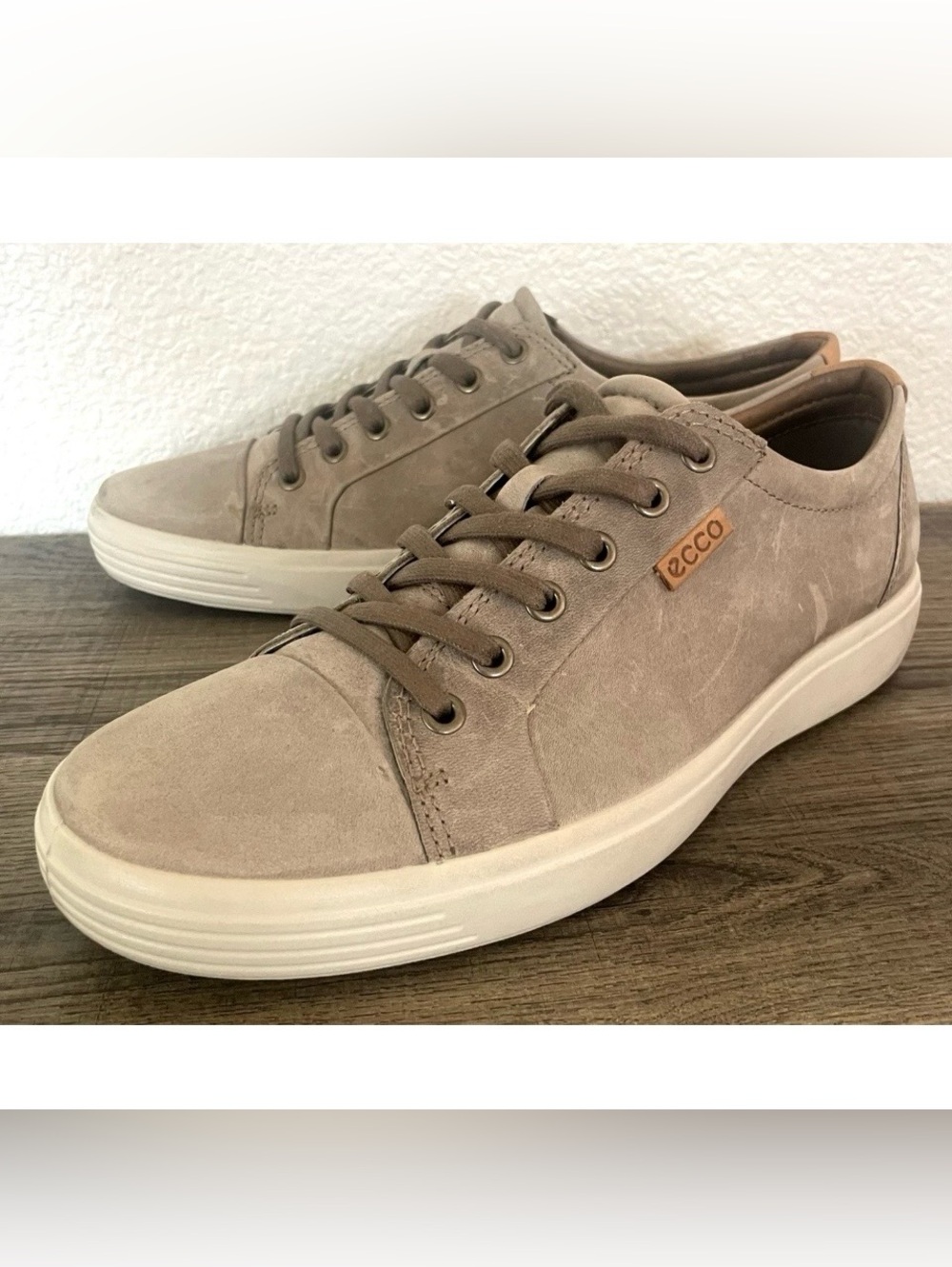 Ecco Soft 7 Mens Size EU 41 US 7 Gray Brown Suede Leather Comfort Sneakers Shoes